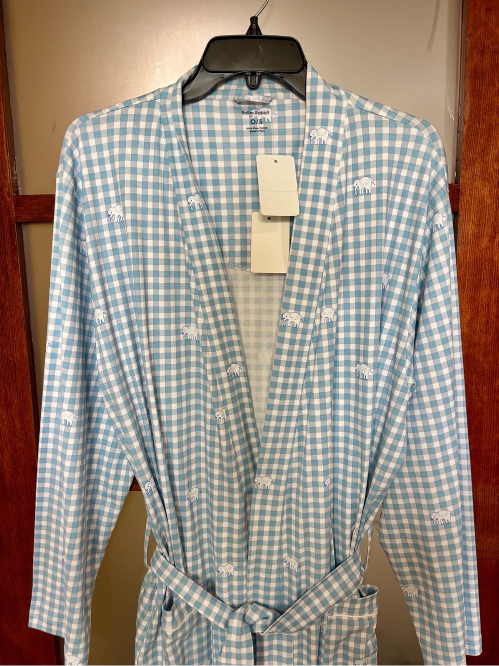 Roller Rabbit Robe in Light Blue Gingham - Picture 3 of 5